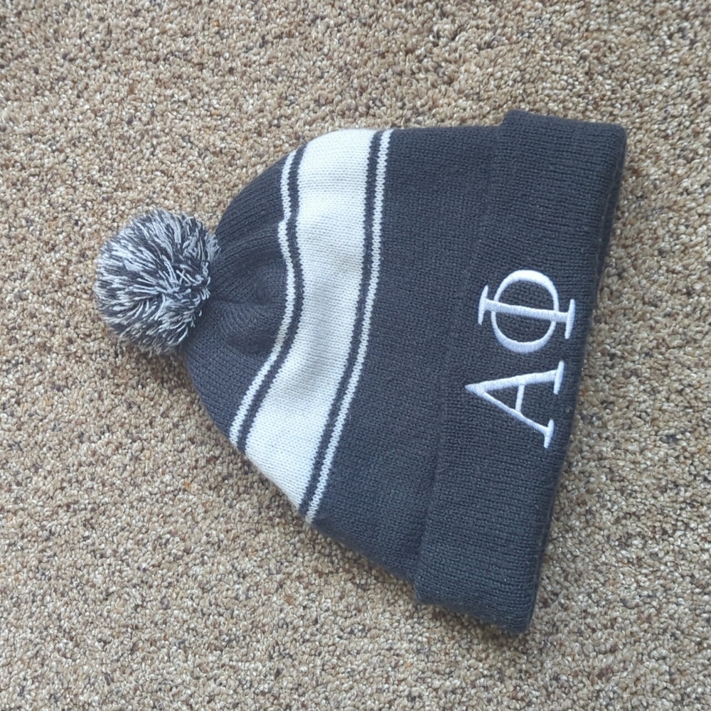 Alpha Phi knit beanie gray and white